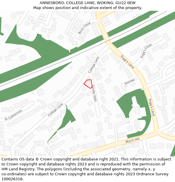 ANNESBORO, COLLEGE LANE, WOKING, GU22 0EW: Location map and indicative extent of plot