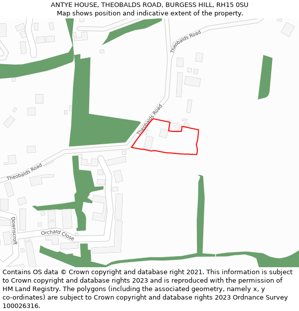 ANTYE HOUSE, THEOBALDS ROAD, BURGESS HILL, RH15 0SU: Location map and indicative extent of plot