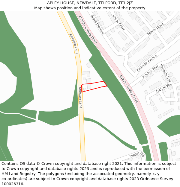 APLEY HOUSE, NEWDALE, TELFORD, TF1 2JZ: Location map and indicative extent of plot