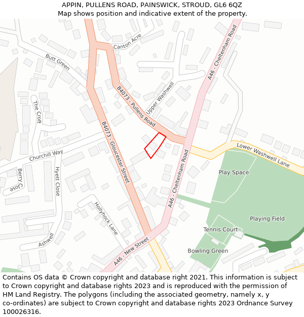 APPIN, PULLENS ROAD, PAINSWICK, STROUD, GL6 6QZ: Location map and indicative extent of plot