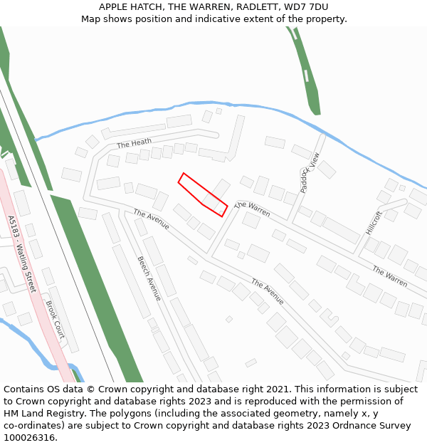 APPLE HATCH, THE WARREN, RADLETT, WD7 7DU: Location map and indicative extent of plot