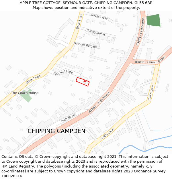 APPLE TREE COTTAGE, SEYMOUR GATE, CHIPPING CAMPDEN, GL55 6BP: Location map and indicative extent of plot