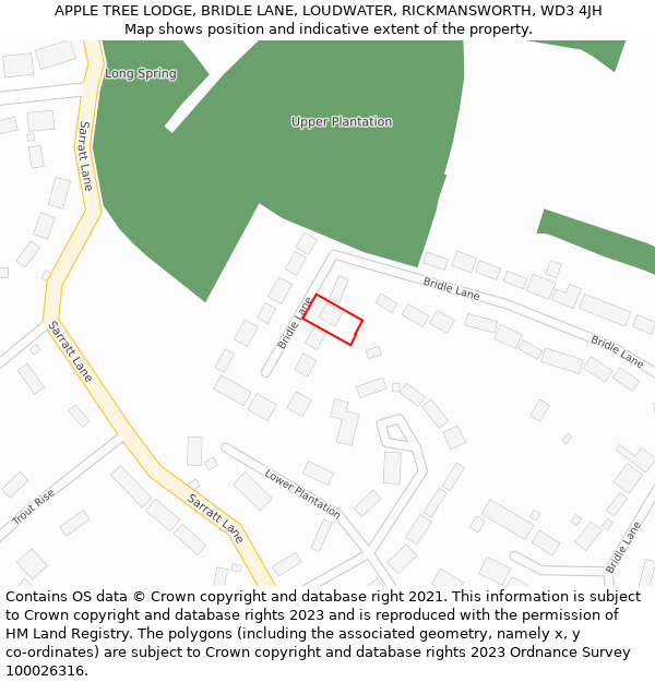 APPLE TREE LODGE, BRIDLE LANE, LOUDWATER, RICKMANSWORTH, WD3 4JH: Location map and indicative extent of plot