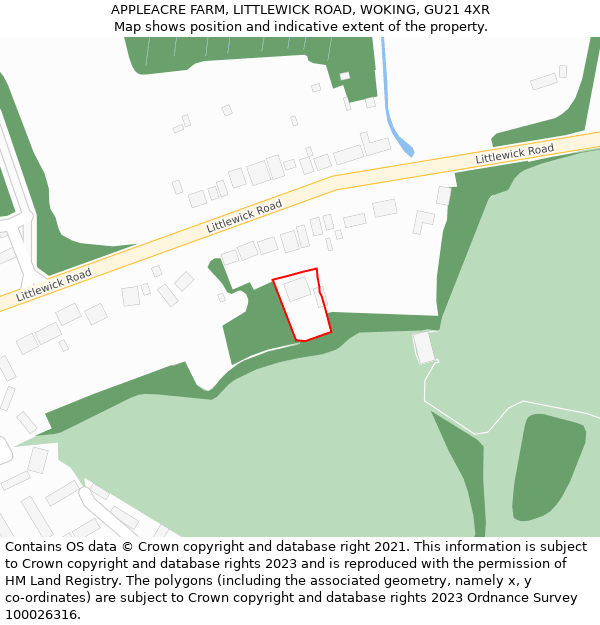 APPLEACRE FARM, LITTLEWICK ROAD, WOKING, GU21 4XR: Location map and indicative extent of plot