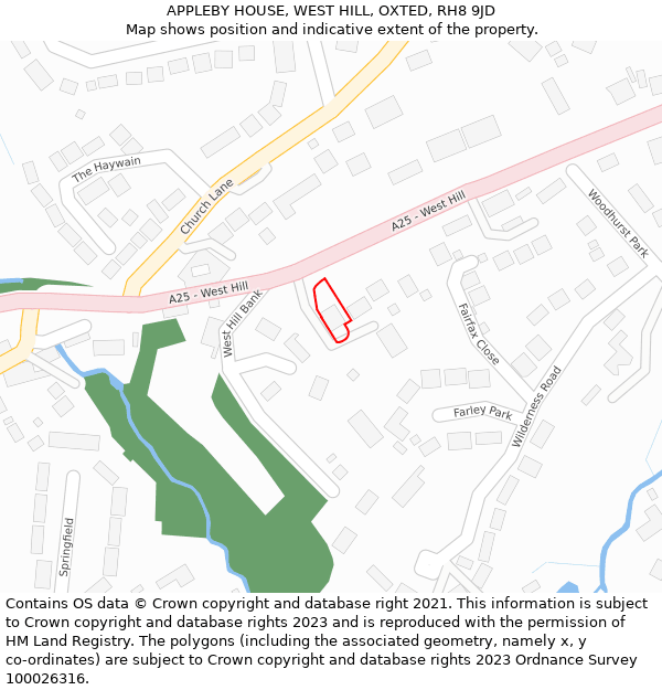 APPLEBY HOUSE, WEST HILL, OXTED, RH8 9JD: Location map and indicative extent of plot