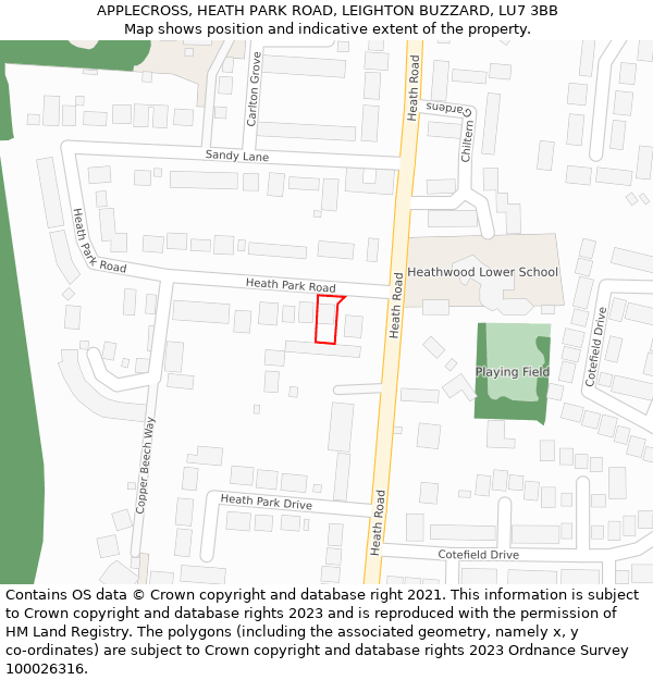 APPLECROSS, HEATH PARK ROAD, LEIGHTON BUZZARD, LU7 3BB: Location map and indicative extent of plot