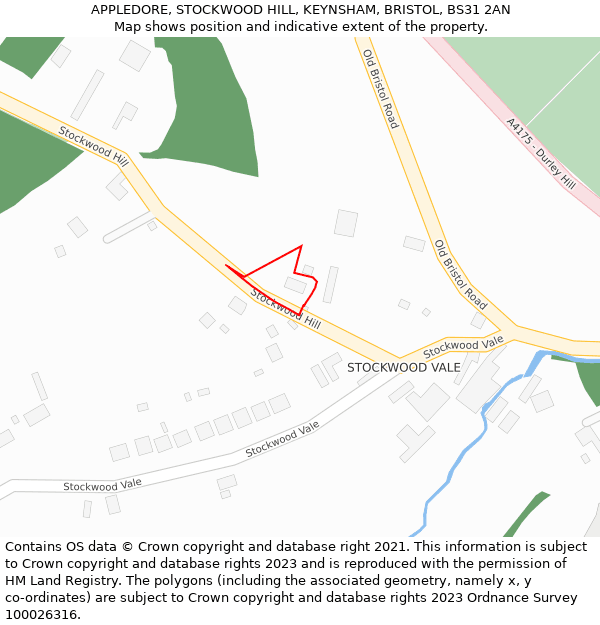 APPLEDORE, STOCKWOOD HILL, KEYNSHAM, BRISTOL, BS31 2AN: Location map and indicative extent of plot