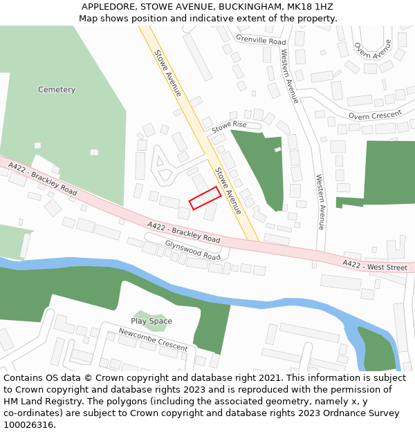 APPLEDORE, STOWE AVENUE, BUCKINGHAM, MK18 1HZ: Location map and indicative extent of plot