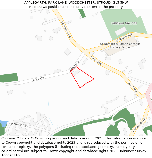 APPLEGARTH, PARK LANE, WOODCHESTER, STROUD, GL5 5HW: Location map and indicative extent of plot