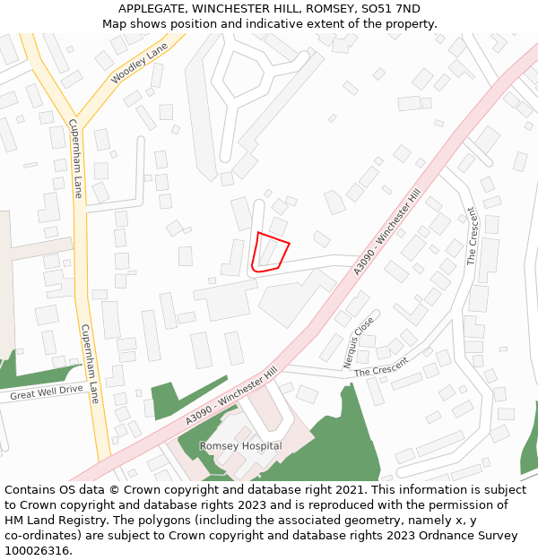APPLEGATE, WINCHESTER HILL, ROMSEY, SO51 7ND: Location map and indicative extent of plot