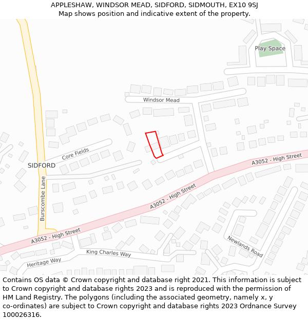 APPLESHAW, WINDSOR MEAD, SIDFORD, SIDMOUTH, EX10 9SJ: Location map and indicative extent of plot