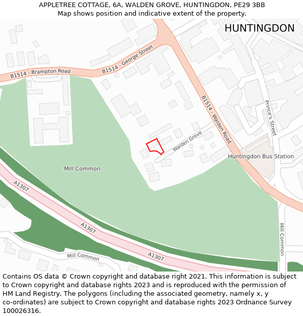 APPLETREE COTTAGE, 6A, WALDEN GROVE, HUNTINGDON, PE29 3BB: Location map and indicative extent of plot