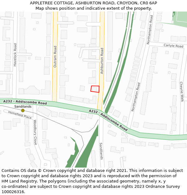 APPLETREE COTTAGE, ASHBURTON ROAD, CROYDON, CR0 6AP: Location map and indicative extent of plot