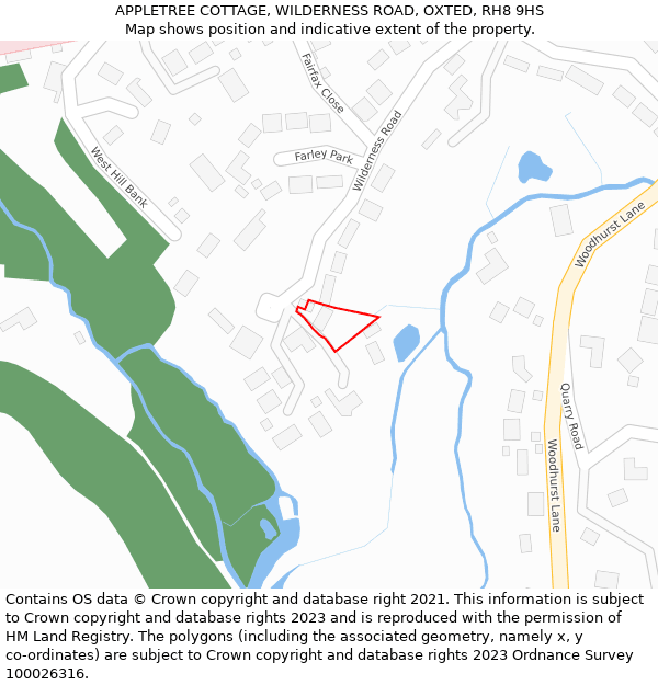 APPLETREE COTTAGE, WILDERNESS ROAD, OXTED, RH8 9HS: Location map and indicative extent of plot