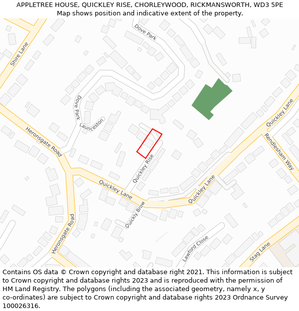 APPLETREE HOUSE, QUICKLEY RISE, CHORLEYWOOD, RICKMANSWORTH, WD3 5PE: Location map and indicative extent of plot