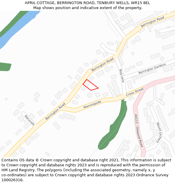 APRIL COTTAGE, BERRINGTON ROAD, TENBURY WELLS, WR15 8EL: Location map and indicative extent of plot