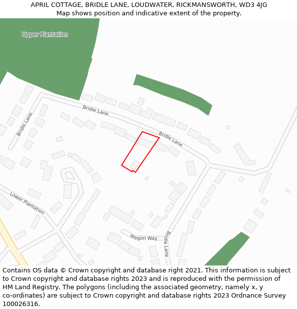 APRIL COTTAGE, BRIDLE LANE, LOUDWATER, RICKMANSWORTH, WD3 4JG: Location map and indicative extent of plot