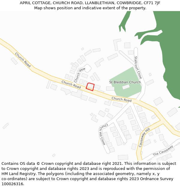 APRIL COTTAGE, CHURCH ROAD, LLANBLETHIAN, COWBRIDGE, CF71 7JF: Location map and indicative extent of plot