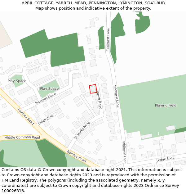 APRIL COTTAGE, YARRELL MEAD, PENNINGTON, LYMINGTON, SO41 8HB: Location map and indicative extent of plot