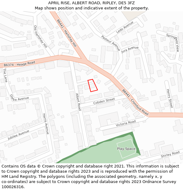 APRIL RISE, ALBERT ROAD, RIPLEY, DE5 3FZ: Location map and indicative extent of plot