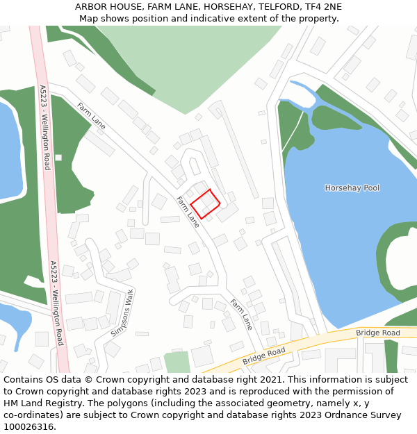 ARBOR HOUSE, FARM LANE, HORSEHAY, TELFORD, TF4 2NE: Location map and indicative extent of plot