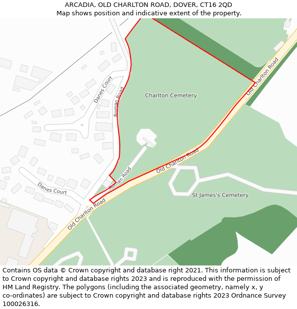 ARCADIA, OLD CHARLTON ROAD, DOVER, CT16 2QD: Location map and indicative extent of plot