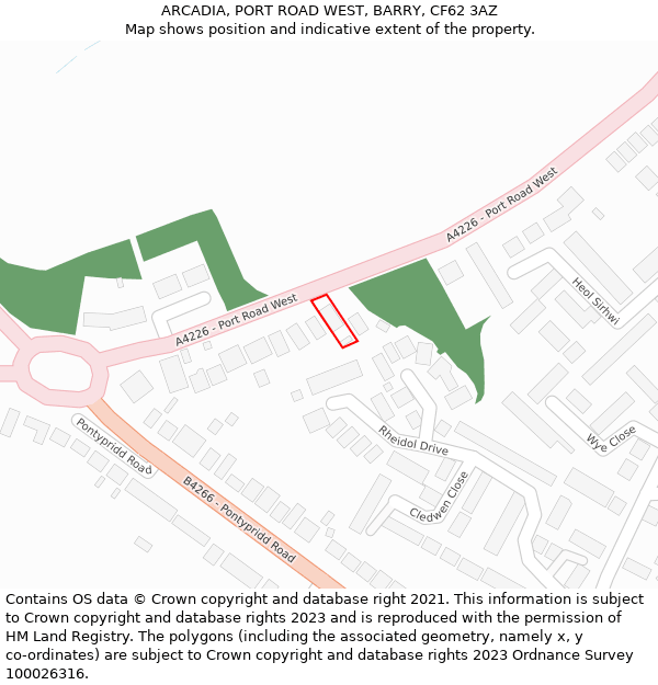 ARCADIA, PORT ROAD WEST, BARRY, CF62 3AZ: Location map and indicative extent of plot