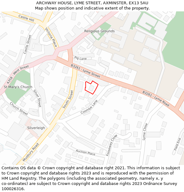 ARCHWAY HOUSE, LYME STREET, AXMINSTER, EX13 5AU: Location map and indicative extent of plot