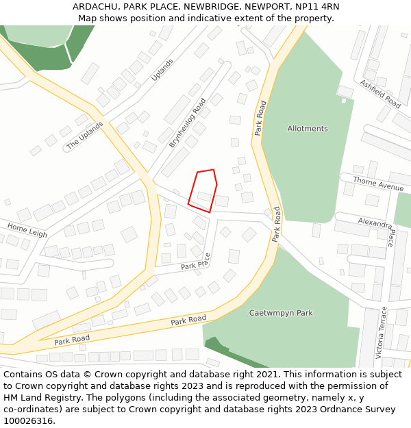 ARDACHU, PARK PLACE, NEWBRIDGE, NEWPORT, NP11 4RN: Location map and indicative extent of plot