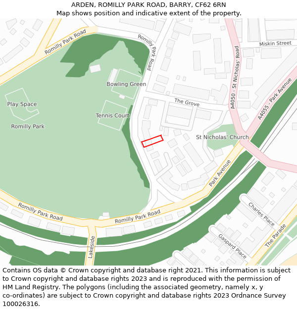 ARDEN, ROMILLY PARK ROAD, BARRY, CF62 6RN: Location map and indicative extent of plot