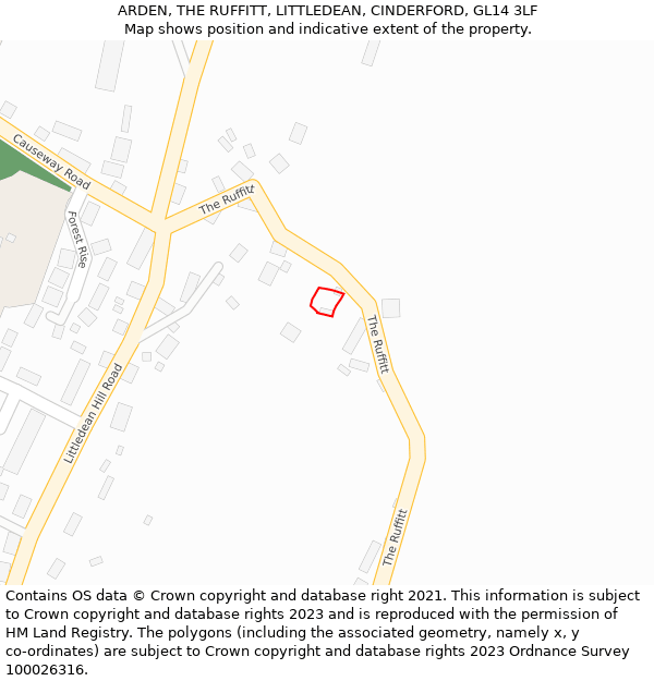 ARDEN, THE RUFFITT, LITTLEDEAN, CINDERFORD, GL14 3LF: Location map and indicative extent of plot