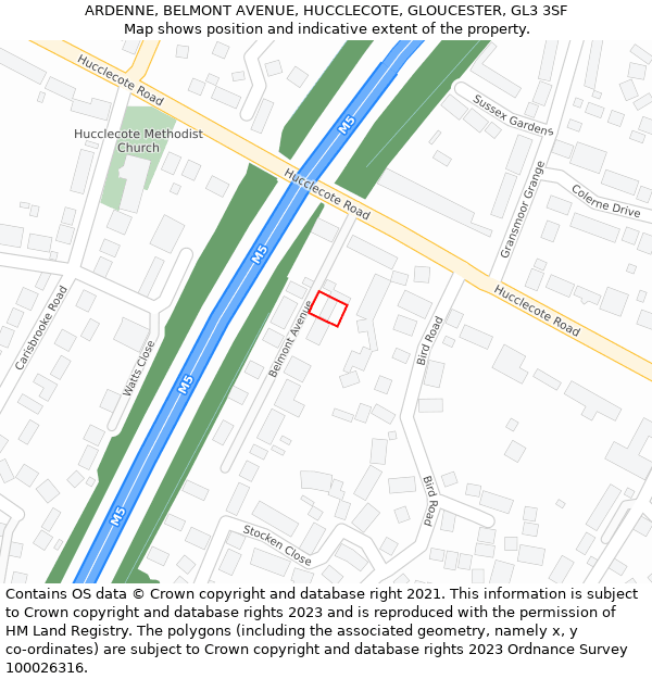 ARDENNE, BELMONT AVENUE, HUCCLECOTE, GLOUCESTER, GL3 3SF: Location map and indicative extent of plot