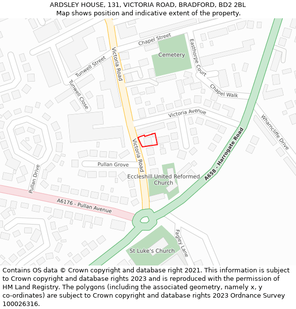 ARDSLEY HOUSE, 131, VICTORIA ROAD, BRADFORD, BD2 2BL: Location map and indicative extent of plot