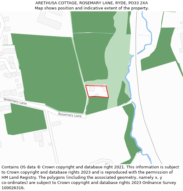 ARETHUSA COTTAGE, ROSEMARY LANE, RYDE, PO33 2XA: Location map and indicative extent of plot