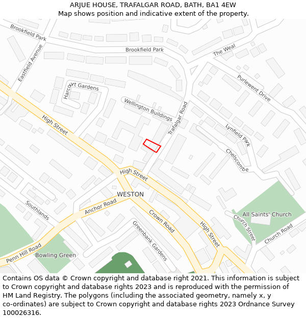 ARJUE HOUSE, TRAFALGAR ROAD, BATH, BA1 4EW: Location map and indicative extent of plot