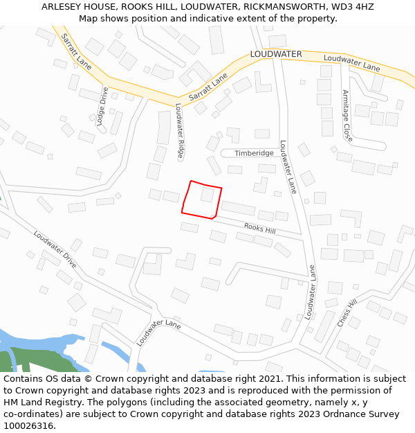 ARLESEY HOUSE, ROOKS HILL, LOUDWATER, RICKMANSWORTH, WD3 4HZ: Location map and indicative extent of plot