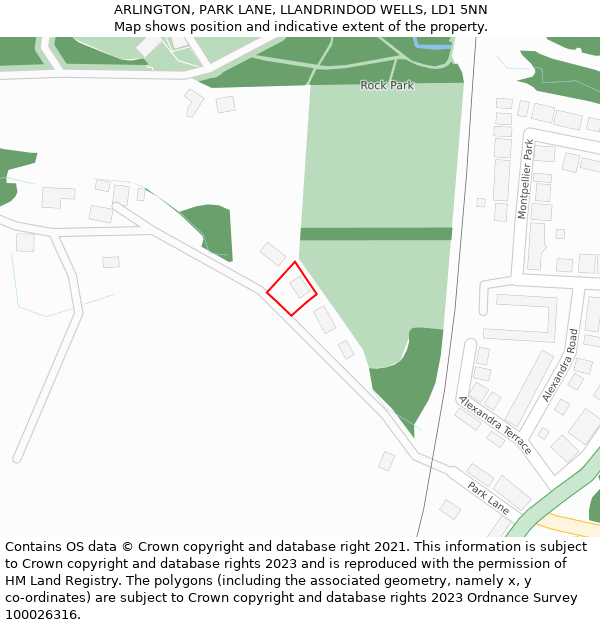 ARLINGTON, PARK LANE, LLANDRINDOD WELLS, LD1 5NN: Location map and indicative extent of plot