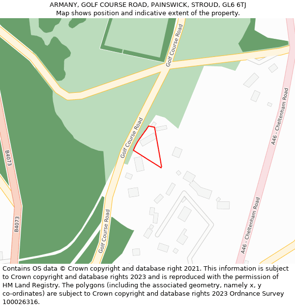 ARMANY, GOLF COURSE ROAD, PAINSWICK, STROUD, GL6 6TJ: Location map and indicative extent of plot