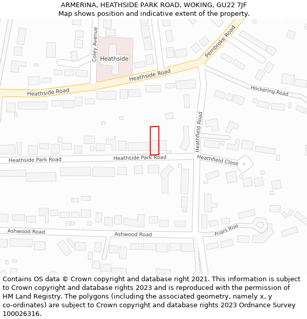 ARMERINA, HEATHSIDE PARK ROAD, WOKING, GU22 7JF: Location map and indicative extent of plot