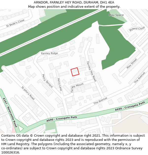 ARNDOR, FARNLEY HEY ROAD, DURHAM, DH1 4EA: Location map and indicative extent of plot
