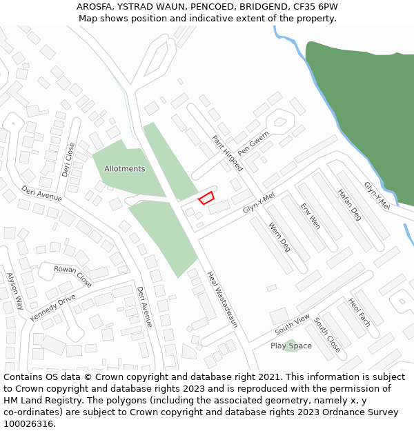 AROSFA, YSTRAD WAUN, PENCOED, BRIDGEND, CF35 6PW: Location map and indicative extent of plot