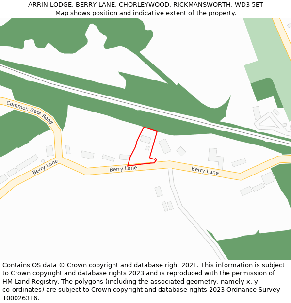 ARRIN LODGE, BERRY LANE, CHORLEYWOOD, RICKMANSWORTH, WD3 5ET: Location map and indicative extent of plot