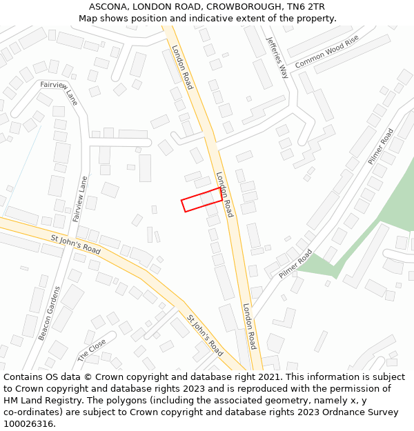 ASCONA, LONDON ROAD, CROWBOROUGH, TN6 2TR: Location map and indicative extent of plot