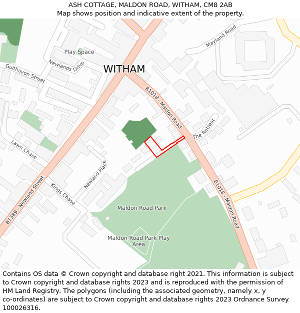 ASH COTTAGE, MALDON ROAD, WITHAM, CM8 2AB: Location map and indicative extent of plot