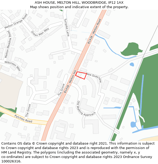 ASH HOUSE, MELTON HILL, WOODBRIDGE, IP12 1AX: Location map and indicative extent of plot