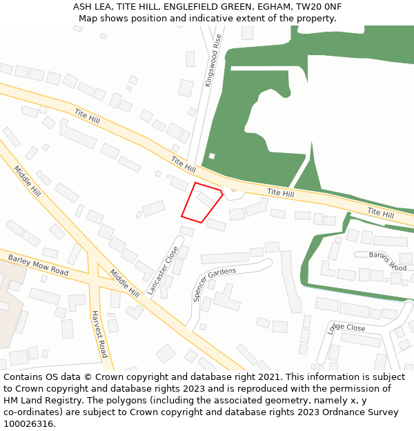 ASH LEA, TITE HILL, ENGLEFIELD GREEN, EGHAM, TW20 0NF: Location map and indicative extent of plot