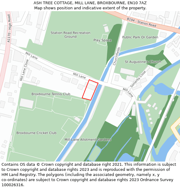 ASH TREE COTTAGE, MILL LANE, BROXBOURNE, EN10 7AZ: Location map and indicative extent of plot