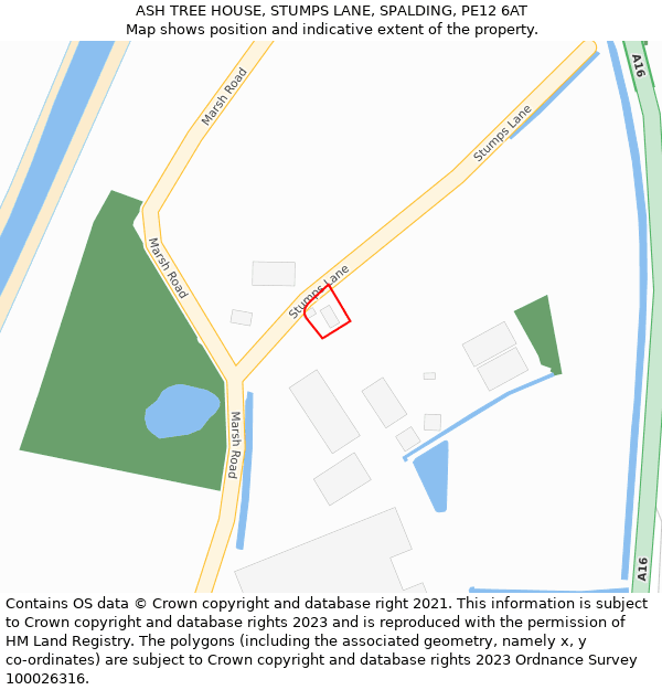 ASH TREE HOUSE, STUMPS LANE, SPALDING, PE12 6AT: Location map and indicative extent of plot