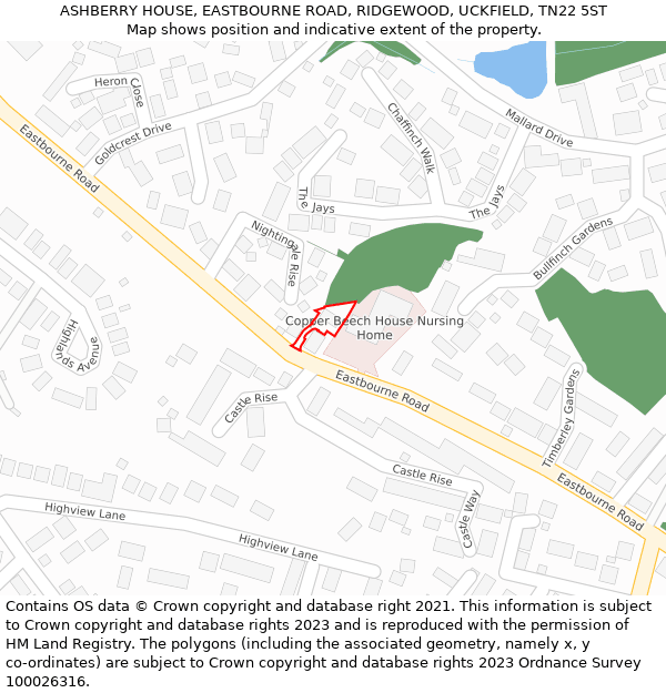 ASHBERRY HOUSE, EASTBOURNE ROAD, RIDGEWOOD, UCKFIELD, TN22 5ST: Location map and indicative extent of plot