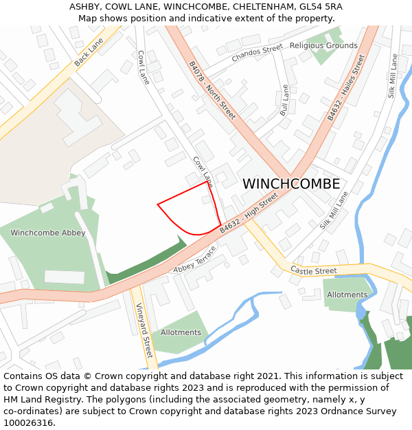ASHBY, COWL LANE, WINCHCOMBE, CHELTENHAM, GL54 5RA: Location map and indicative extent of plot